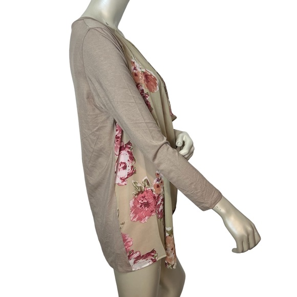 ALL FOR YOU brand Tan Floral Long Sleeve Lightweight Cardigan - Picture 4 of 10